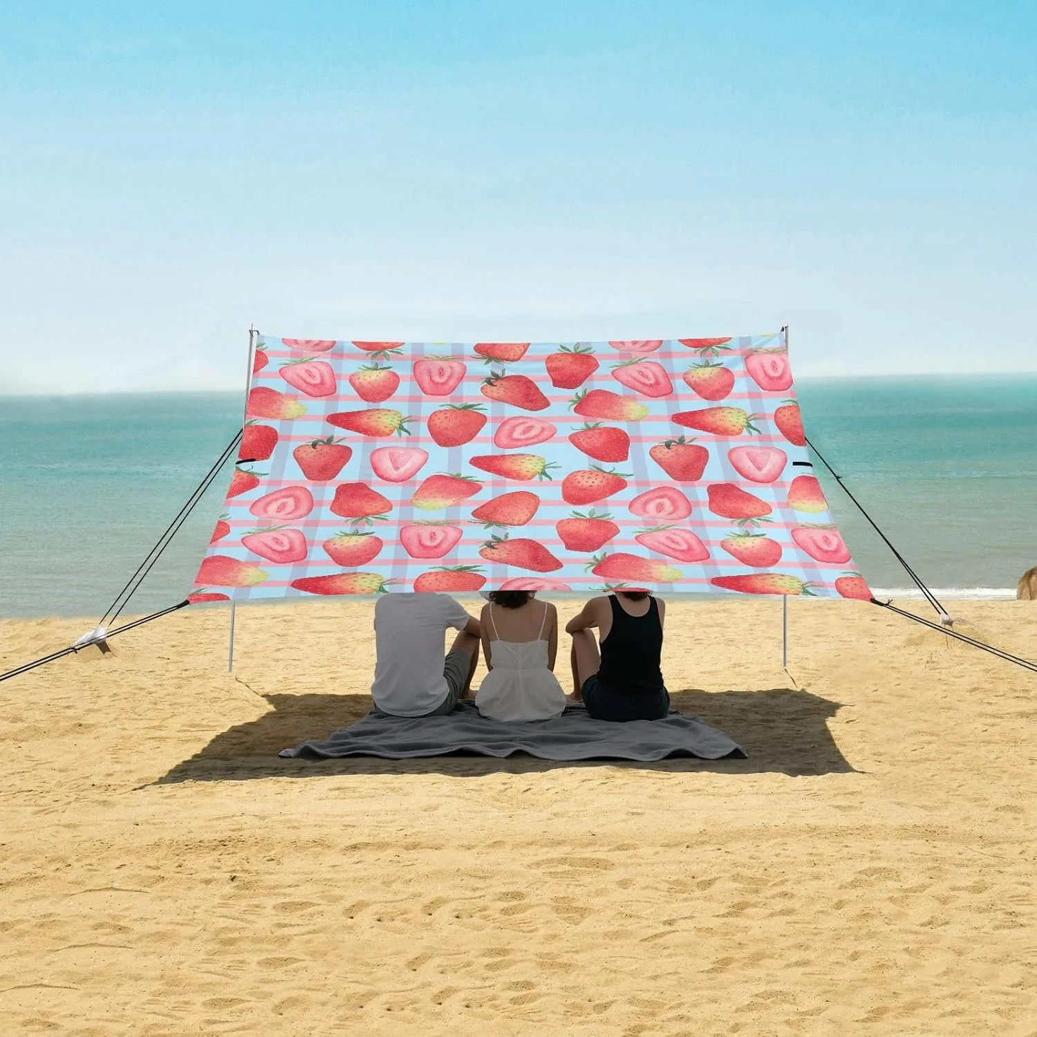 Sun Shelter for Outdoor,Camping Trips, Fishing, Backyard,Picnics,Easy Set Up and Carry 9x10.5 FT Beach Shade Tent Paleolithic with UPF50  UV Protection,Hand Drawn Watercolor Strawberry Lightweight Camping 
