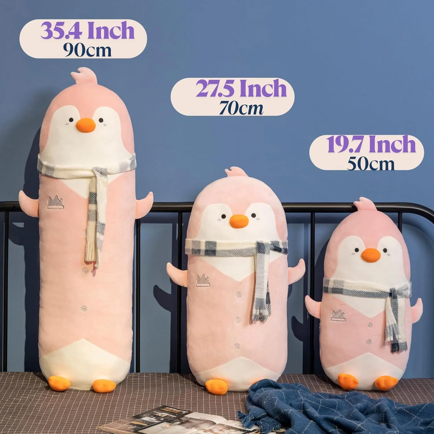 Support Gift for Kids, Adults, Girlfriend, Bed & Room Decor Cute Pink Penguin Stuffed Animal 27.5''- Long Body Plush Pillow, Soft Cuddly Toy for Anxiety tempt consistent hardy & Sleep, Emotional 