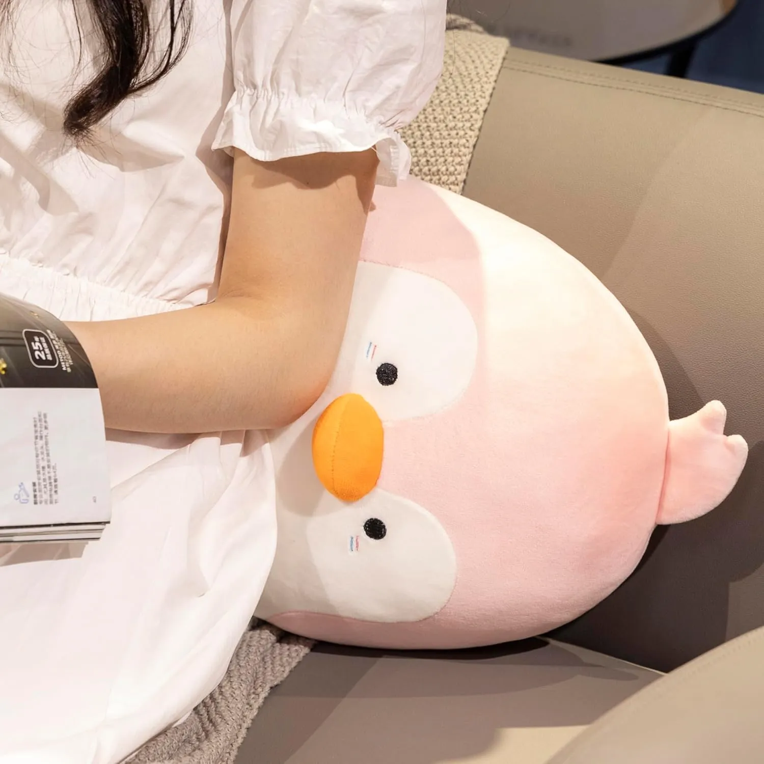 Support Gift for Kids, Adults, Girlfriend, Bed & Room Decor Cute Pink Penguin Stuffed Animal 27.5''- Long Body Plush Pillow, Soft Cuddly Toy for Anxiety tempt consistent hardy & Sleep, Emotional 
