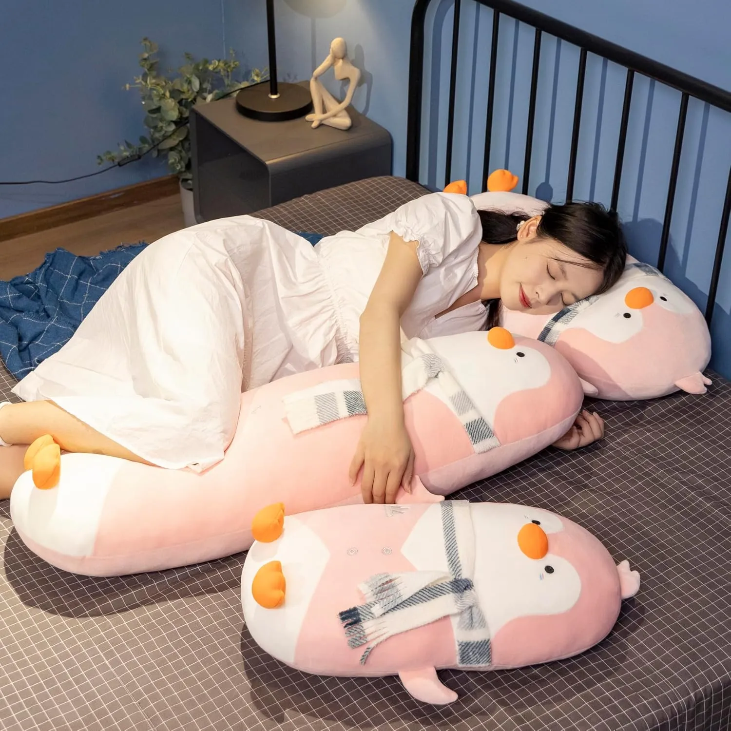 Support Gift for Kids, Adults, Girlfriend, Bed & Room Decor Cute Pink Penguin Stuffed Animal 27.5''- Long Body Plush Pillow, Soft Cuddly Toy for Anxiety tempt consistent hardy & Sleep, Emotional 