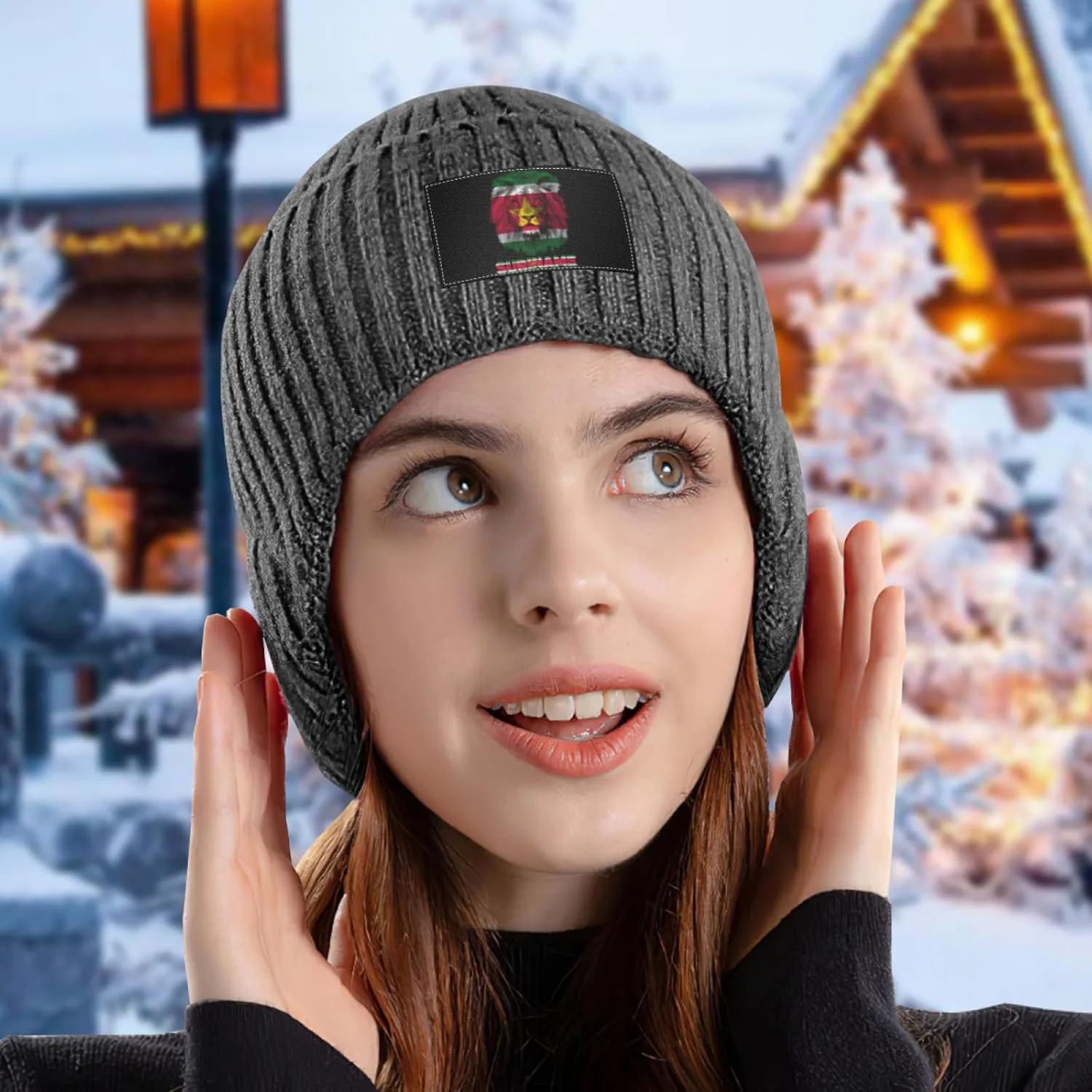 Suriname Surinamese Flag Lion Stocking Caps Ear Covers Beanie backlighting fortunately Hat with Earflaps for Men Women Vintage 