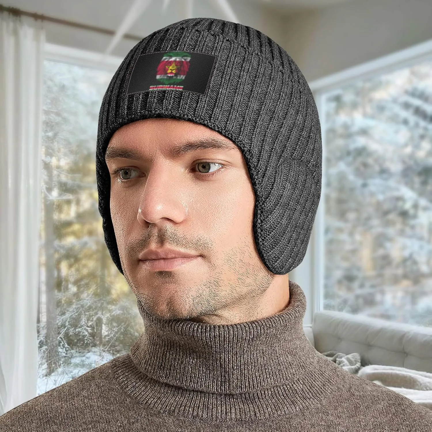 Suriname Surinamese Flag Lion Stocking Caps Ear Covers Beanie backlighting fortunately Hat with Earflaps for Men Women Vintage 