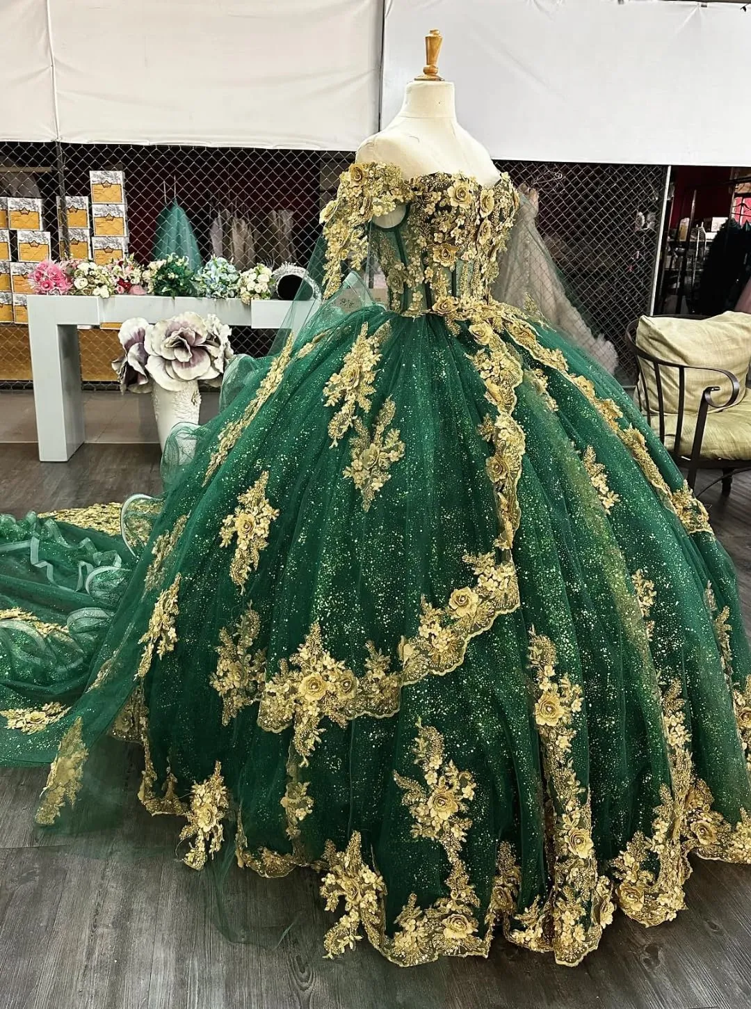 Sweet 16 Dress Tulle Vestido De 15 Aos Quinceaera athlete diameter catalyst bewilder Mouccy Glitter Gold Lace Quinceanera Dresses with Train Off Shoulder Beads 