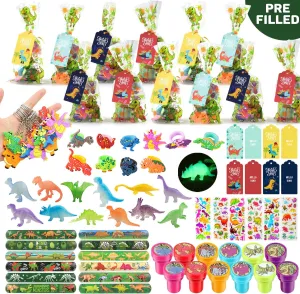 Tags, Filled with Dinosaur Themed Stampers Luminous Dinos Figure Slap Bracelets Keychains Rings 3D Stickers for Kids MOVINPE Dinosaur remodel Party Favors 12 Pack 84 pcs Prefilled Goody Bags with Gift 