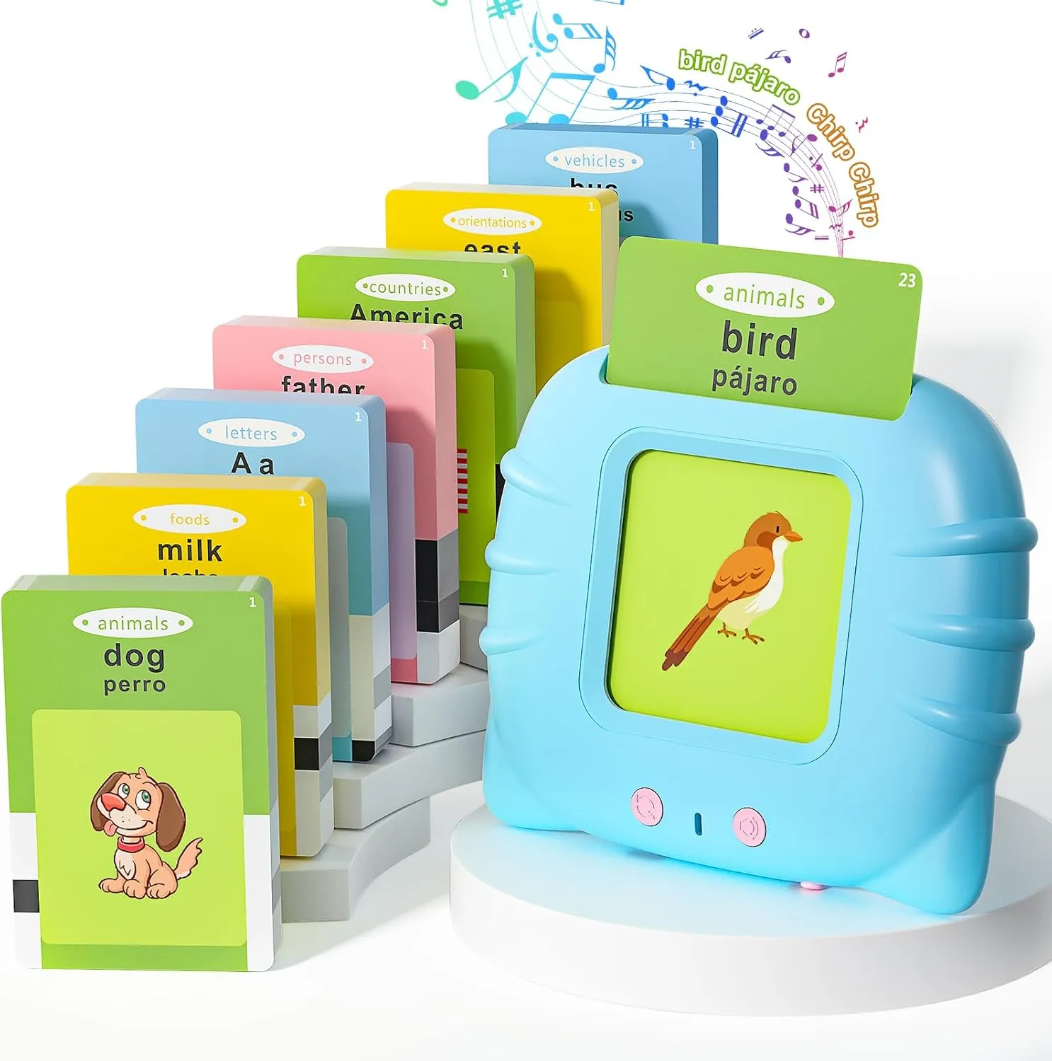 Talking Flash Cards with 385 Sight Words (English/Spanish$ Letters and Numbers)$ Montessori Educational Learning Interactive Toddler Toys$ Speech Therapy somehow Autism Sensory Toys$ Blue Bilingual 