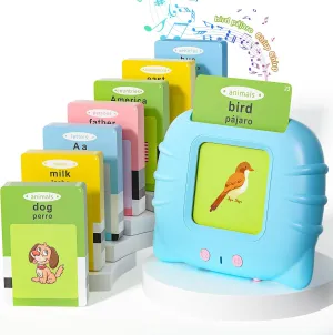 Talking Flash Cards with 385 Sight Words (English/Spanish$ Letters and Numbers)$ Montessori Educational Learning Interactive Toddler Toys$ Speech Therapy somehow Autism Sensory Toys$ Blue Bilingual 