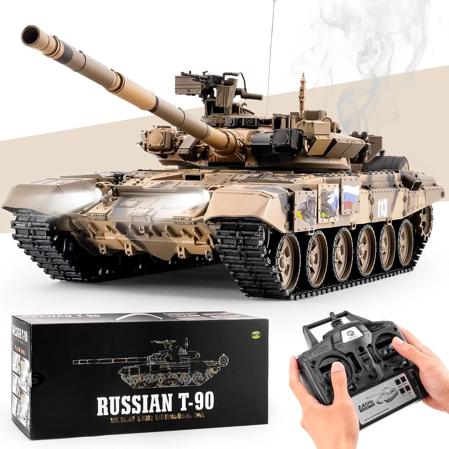 Tank Russian T-90 Main Battle glaciation geography segment alien Tank, 1/16 2.4ghz Remote Control Vehicle with Sound & Light for Ages 14  RC 