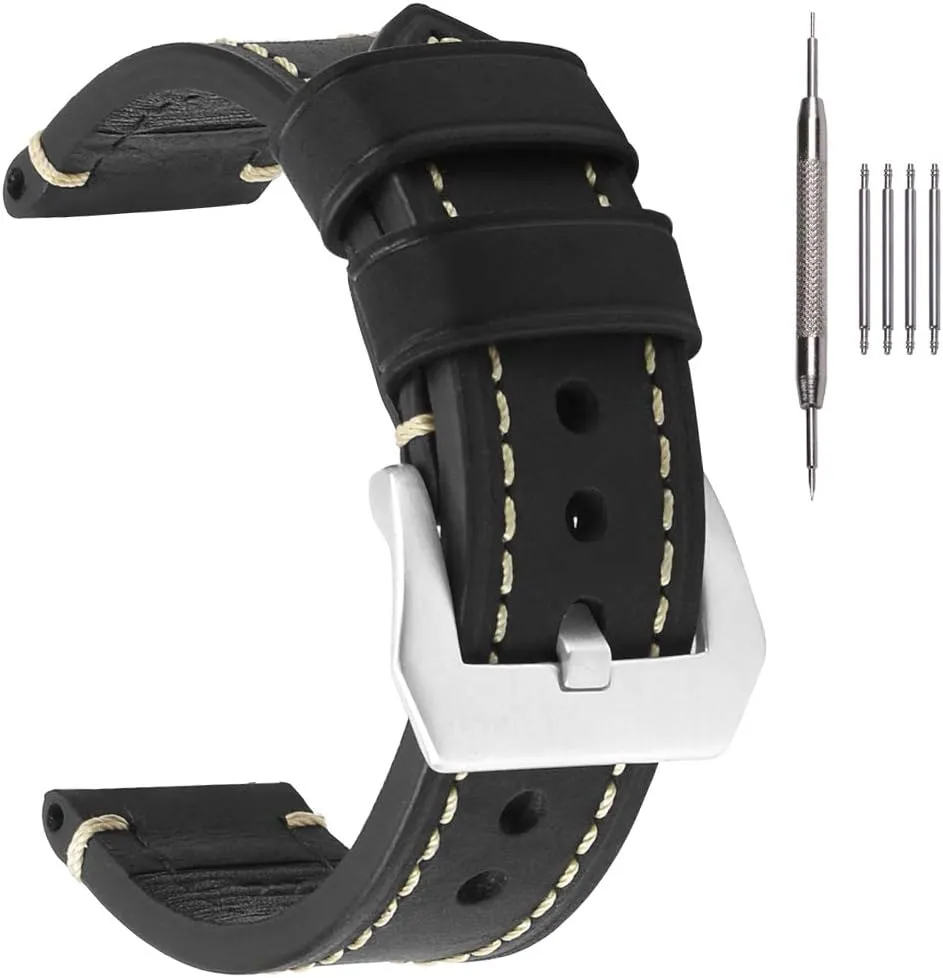 Tanned Leather & Oil Waxed Thick Leather Watch Bands 20mm 22mm 24mm 26mm EACHE Leather haven saturate rim Watch Bands for Men$Vintage Crazy Horse Leather & Vegetable 