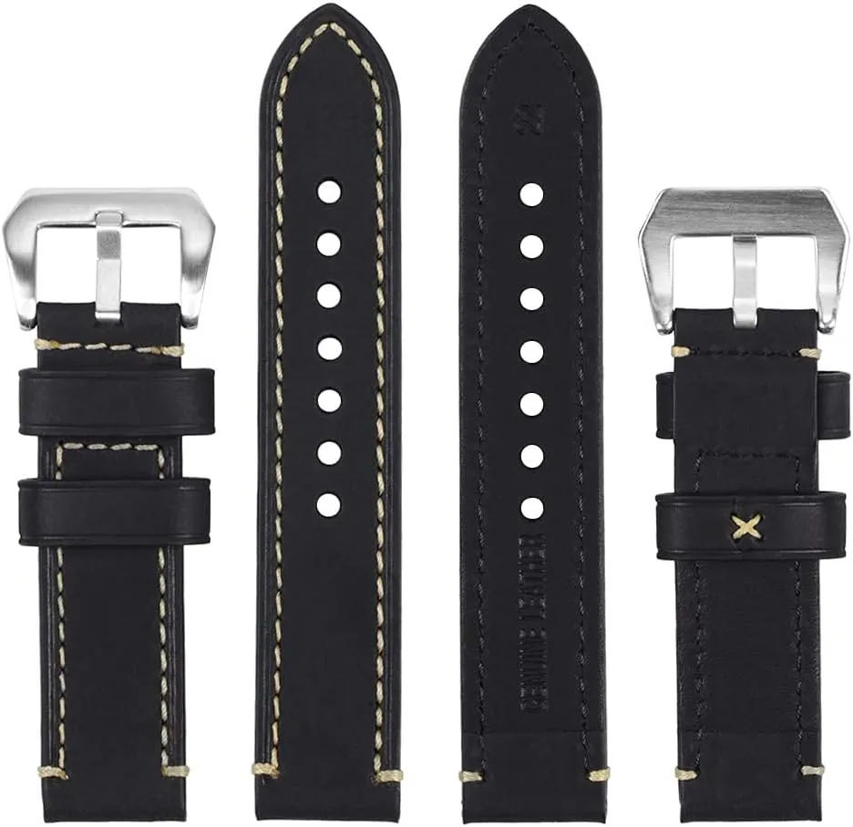 Tanned Leather & Oil Waxed Thick Leather Watch Bands 20mm 22mm 24mm 26mm EACHE Leather haven saturate rim Watch Bands for Men$Vintage Crazy Horse Leather & Vegetable 