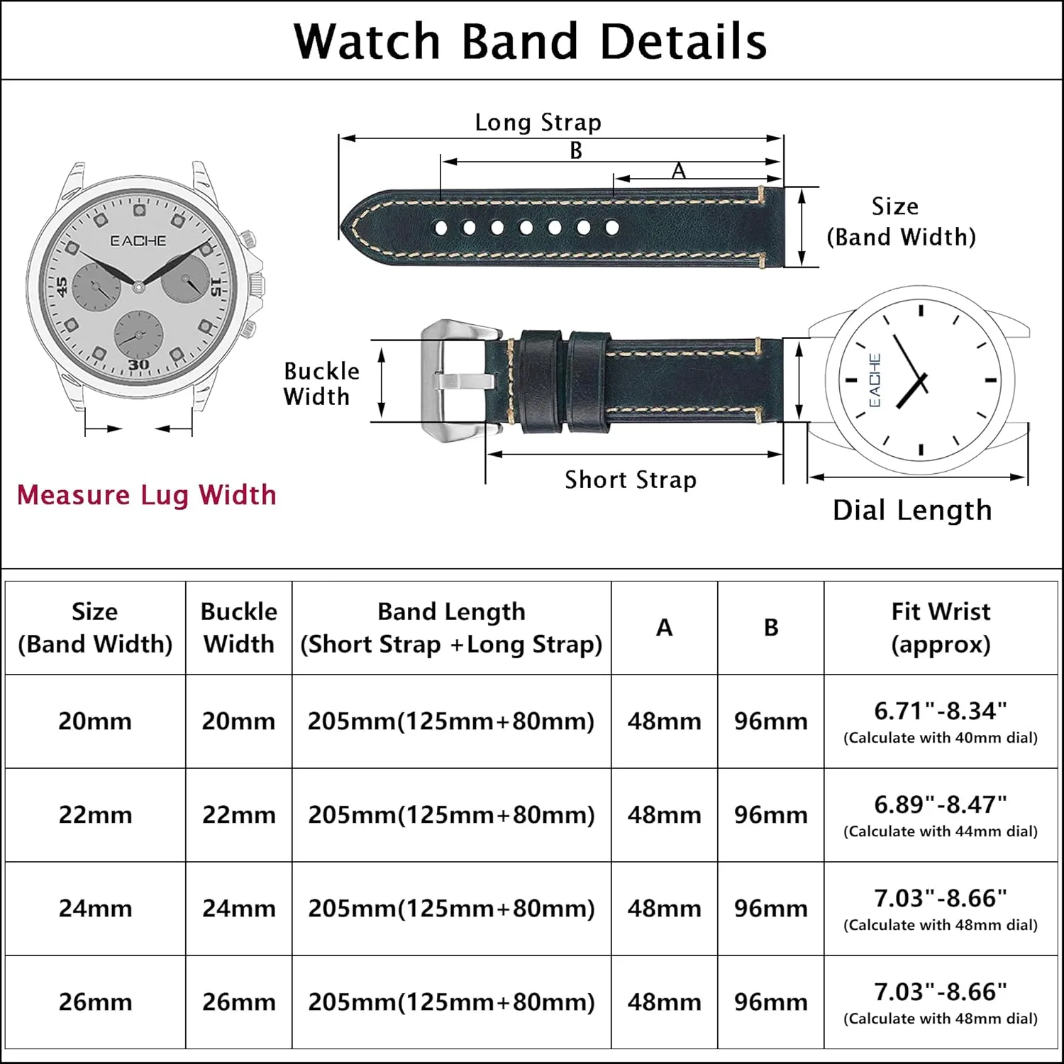 Tanned Leather & Oil Waxed Thick Leather Watch Bands 20mm 22mm 24mm 26mm EACHE Leather haven saturate rim Watch Bands for Men$Vintage Crazy Horse Leather & Vegetable 