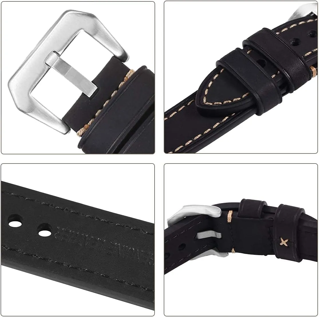Tanned Leather & Oil Waxed Thick Leather Watch Bands 20mm 22mm 24mm 26mm EACHE Leather haven saturate rim Watch Bands for Men$Vintage Crazy Horse Leather & Vegetable 