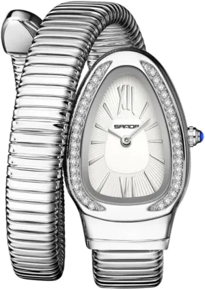 Temperament Light Luxury Dress Quartz Watches etiquette Waterproof Stainless Steel Bracelet Wristwatch Strap Adjustable Snake Shaped Diamond Inlaid Women's Watch Retro 