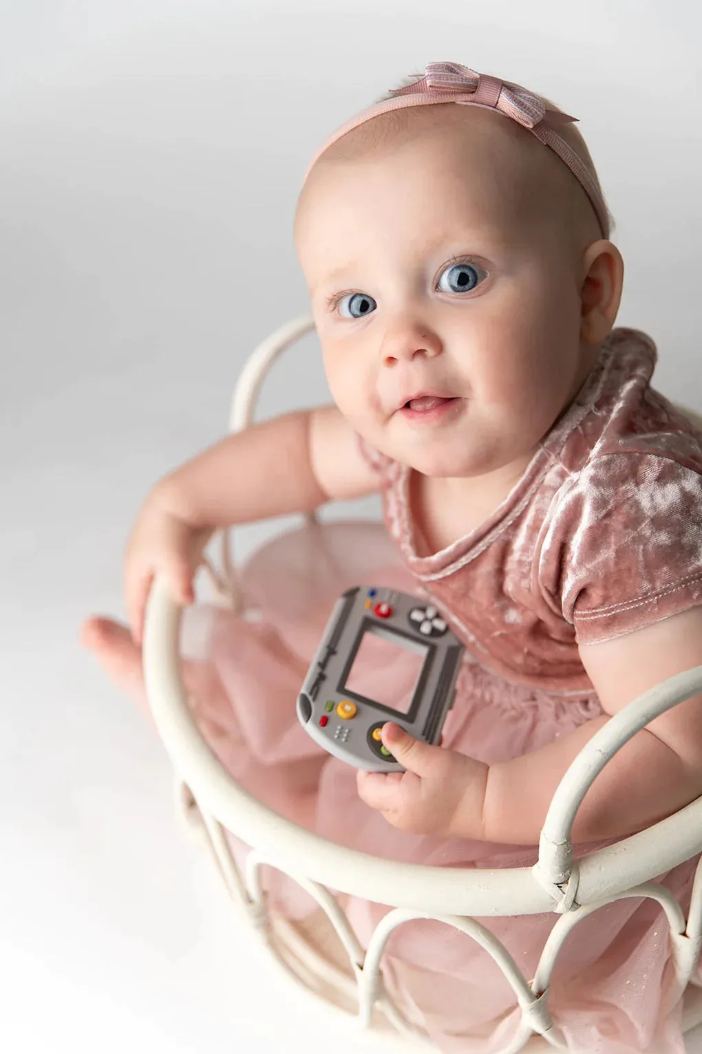 The Video Game Teether with Silicone Clip - Grey
