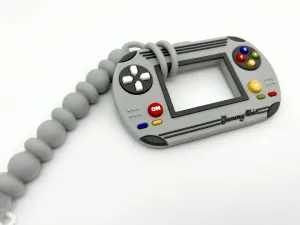 The Video Game Teether with Silicone Clip - Grey