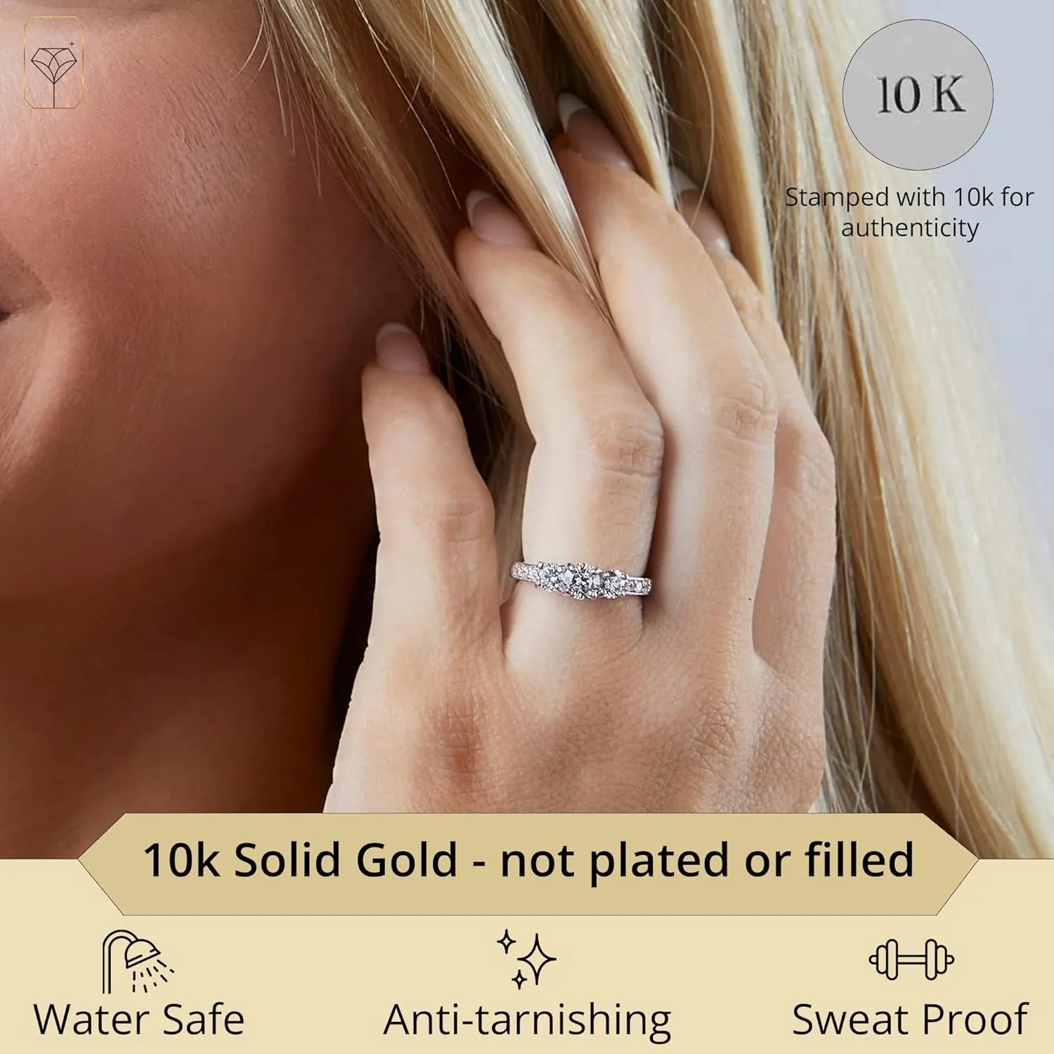 Three Stone Ring for Women in weather Michigan overall 10k White or Yellow Gold (1.0 ct.tw) Size 4.5 to 9 MAX   STONE 1 Carat Cubic Zirconia Engagement or Anniversary Eternity 