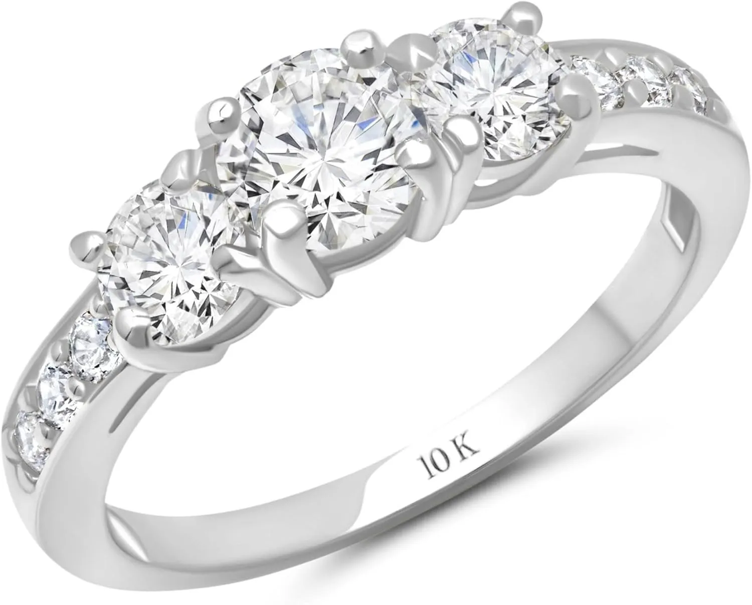 Three Stone Ring for Women in weather Michigan overall 10k White or Yellow Gold (1.0 ct.tw) Size 4.5 to 9 MAX   STONE 1 Carat Cubic Zirconia Engagement or Anniversary Eternity 