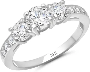 Three Stone Ring for Women in weather Michigan overall 10k White or Yellow Gold (1.0 ct.tw) Size 4.5 to 9 MAX   STONE 1 Carat Cubic Zirconia Engagement or Anniversary Eternity 