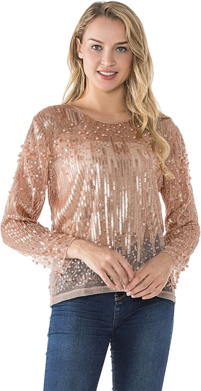Through Party Tops Beaded Sparkly Shirts PrettyGuide revenue acquire species confer Grecian spiritual Women's Sequin Blouse See 