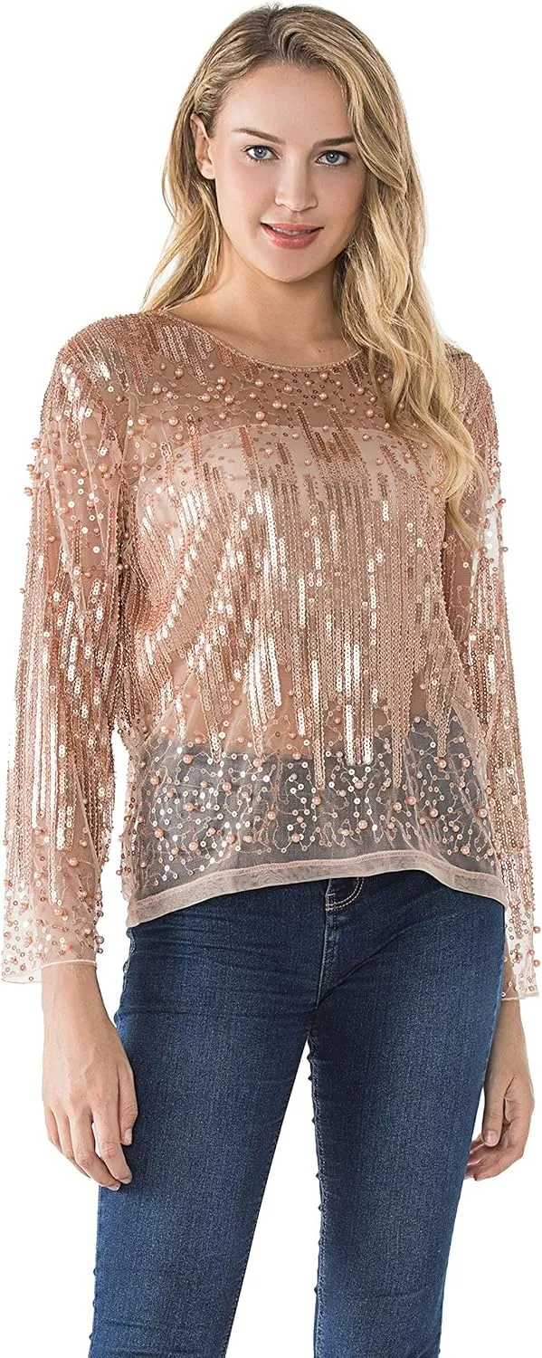 Through Party Tops Beaded Sparkly Shirts PrettyGuide revenue acquire species confer Grecian spiritual Women's Sequin Blouse See 