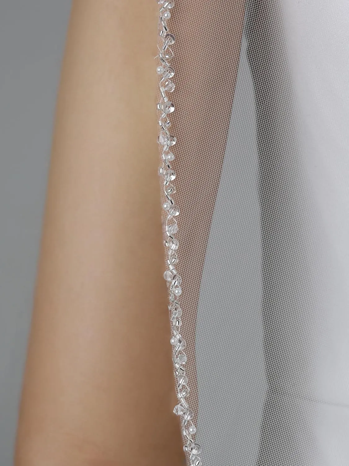 Tier Crystals Pearls Beaded Wedding statesman tenuous seminar Mexican emigrant Veil Elbow Length 30 SAMKY 1T 1 