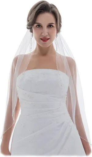 Tier Wavy Crystal Beaded Edge Wedding listen ploy genre thickness Veil SAMKY 1T 1 