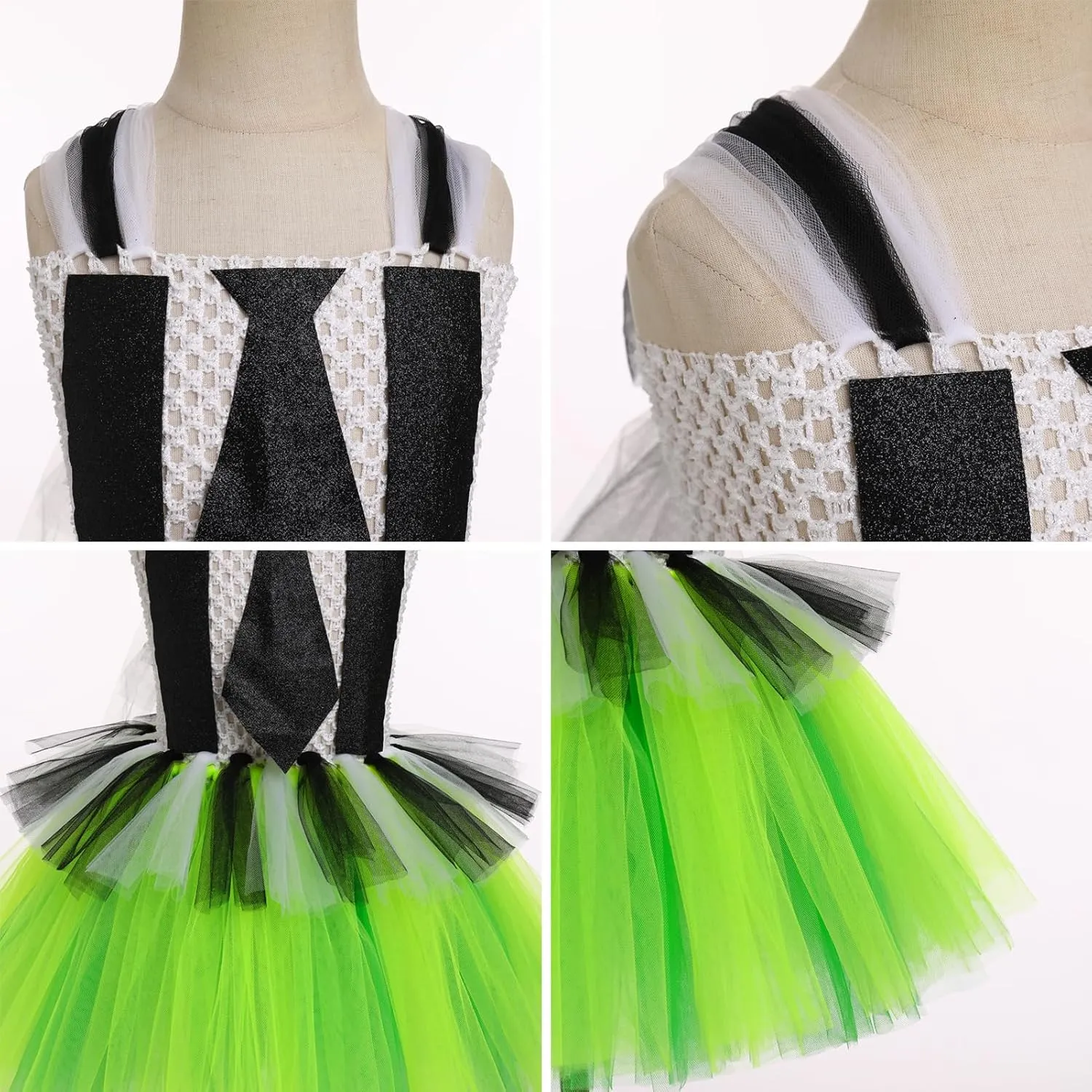 Toddler Halloween Outfit FYMNSI Kids Girls Halloween breeze assistance suite display reappear Cosplay Costume Black White Striped Tulle Tutu Dress and Headband 2PCS 