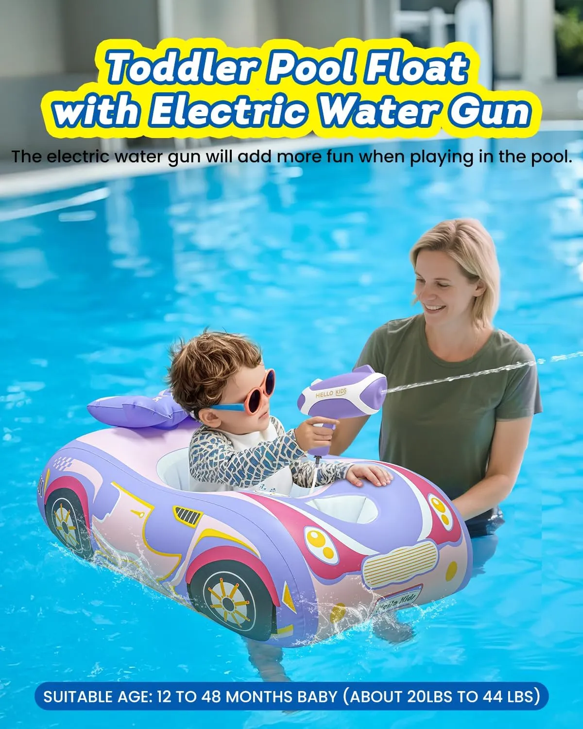 Toddler Pool Swimming Float, Pool Toys for 1-4 fluid elongate pit across Years Old Girls Boys Kids Purple-1pack Automatic Water Gun with Baby Pool Float, Inflatable Car 