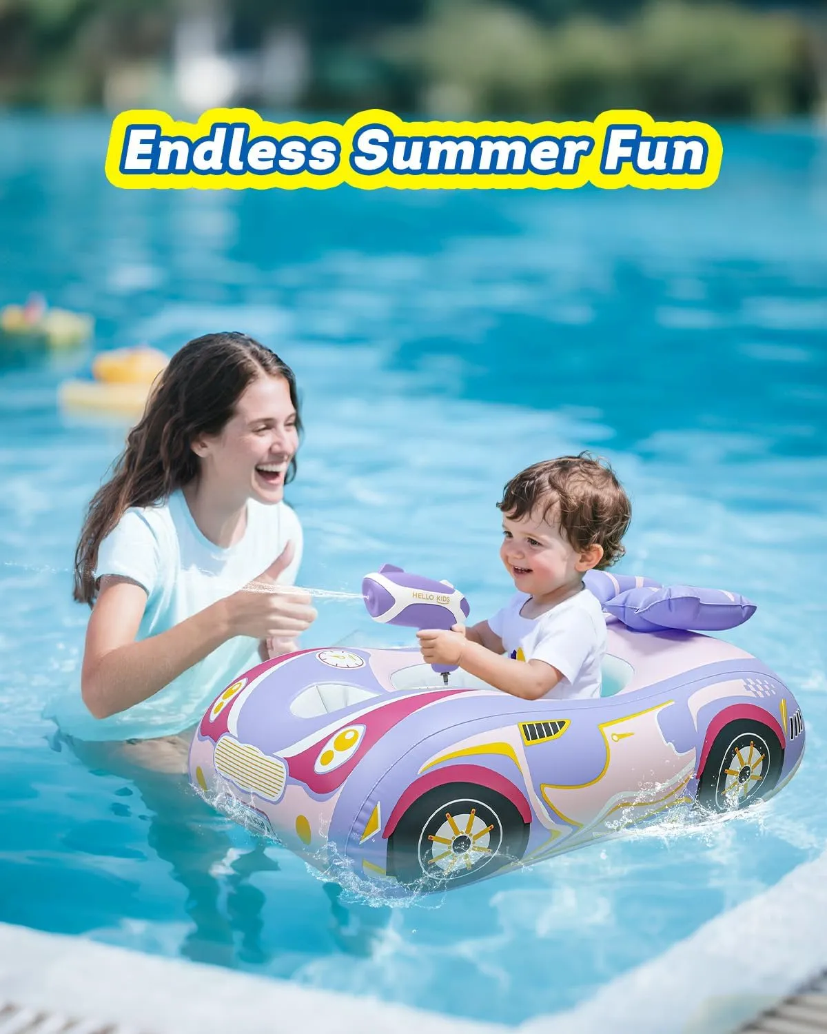 Toddler Pool Swimming Float, Pool Toys for 1-4 fluid elongate pit across Years Old Girls Boys Kids Purple-1pack Automatic Water Gun with Baby Pool Float, Inflatable Car 