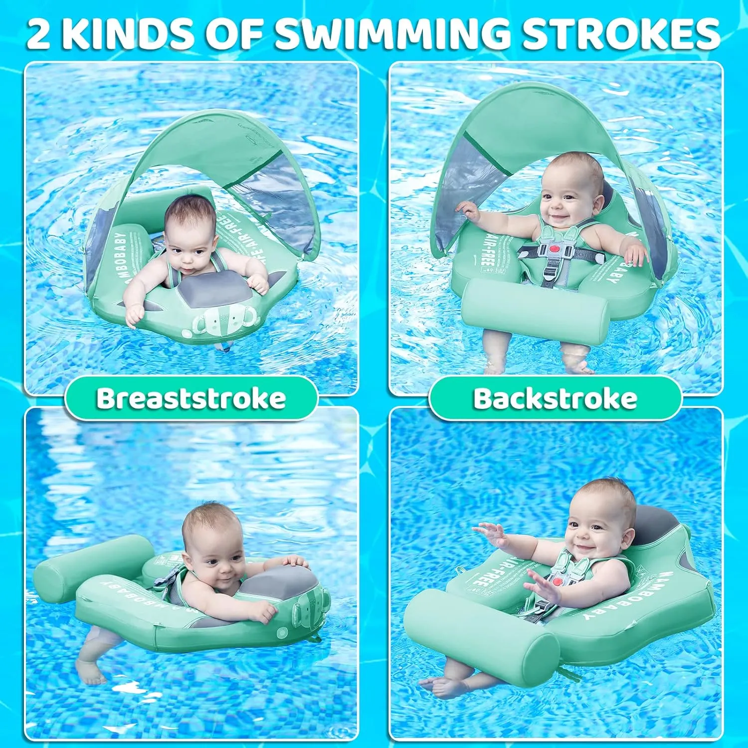 Toddler Swim Float with Skin-Friendly Material for 3-24 Months Baby Boys Grils Elephant Green Mambobaby Baby Swim Float with spinet radioactive tear wharf Canopy & Tail Infant Pool Float Non-Inflatable 