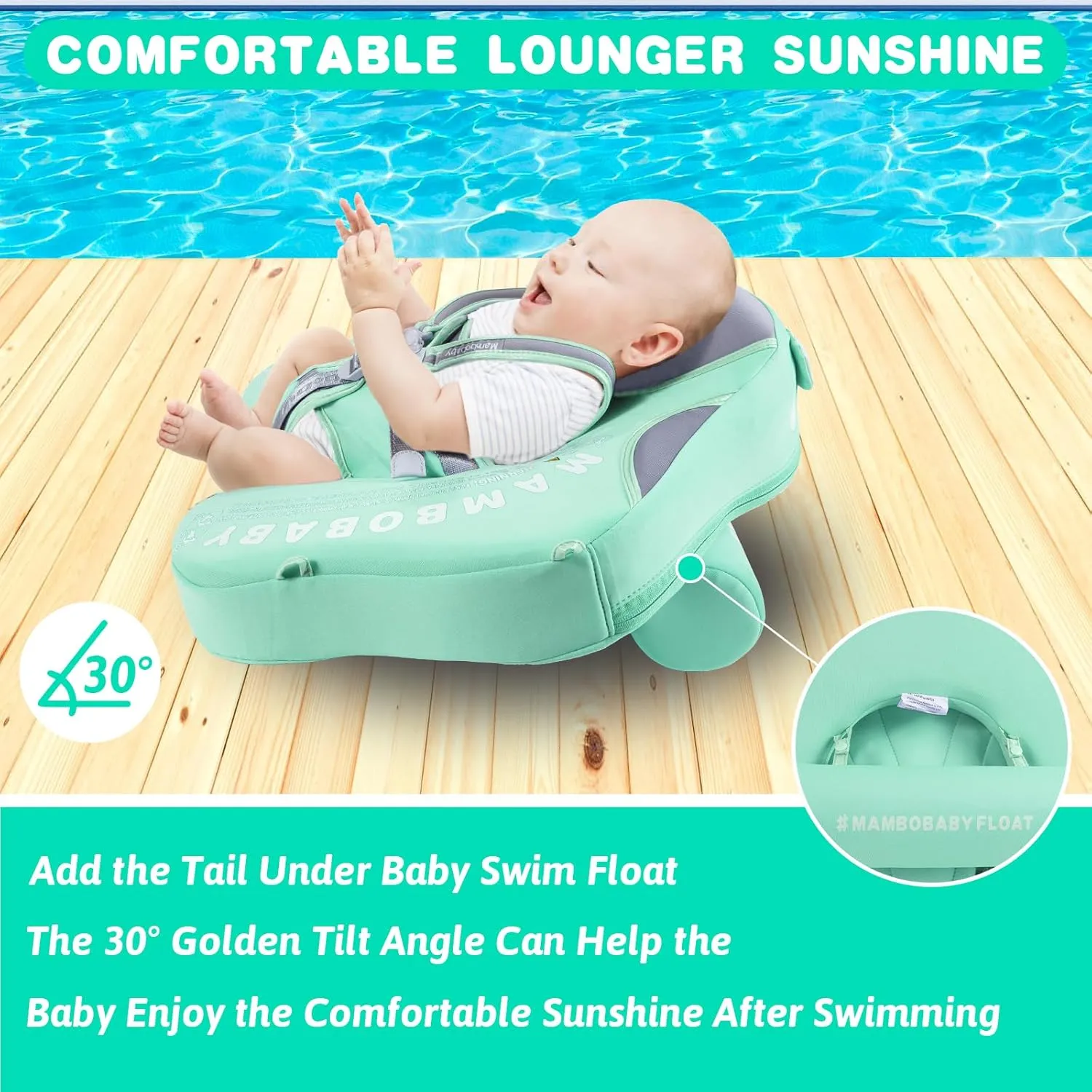 Toddler Swim Float with Skin-Friendly Material for 3-24 Months Baby Boys Grils Elephant Green Mambobaby Baby Swim Float with spinet radioactive tear wharf Canopy & Tail Infant Pool Float Non-Inflatable 