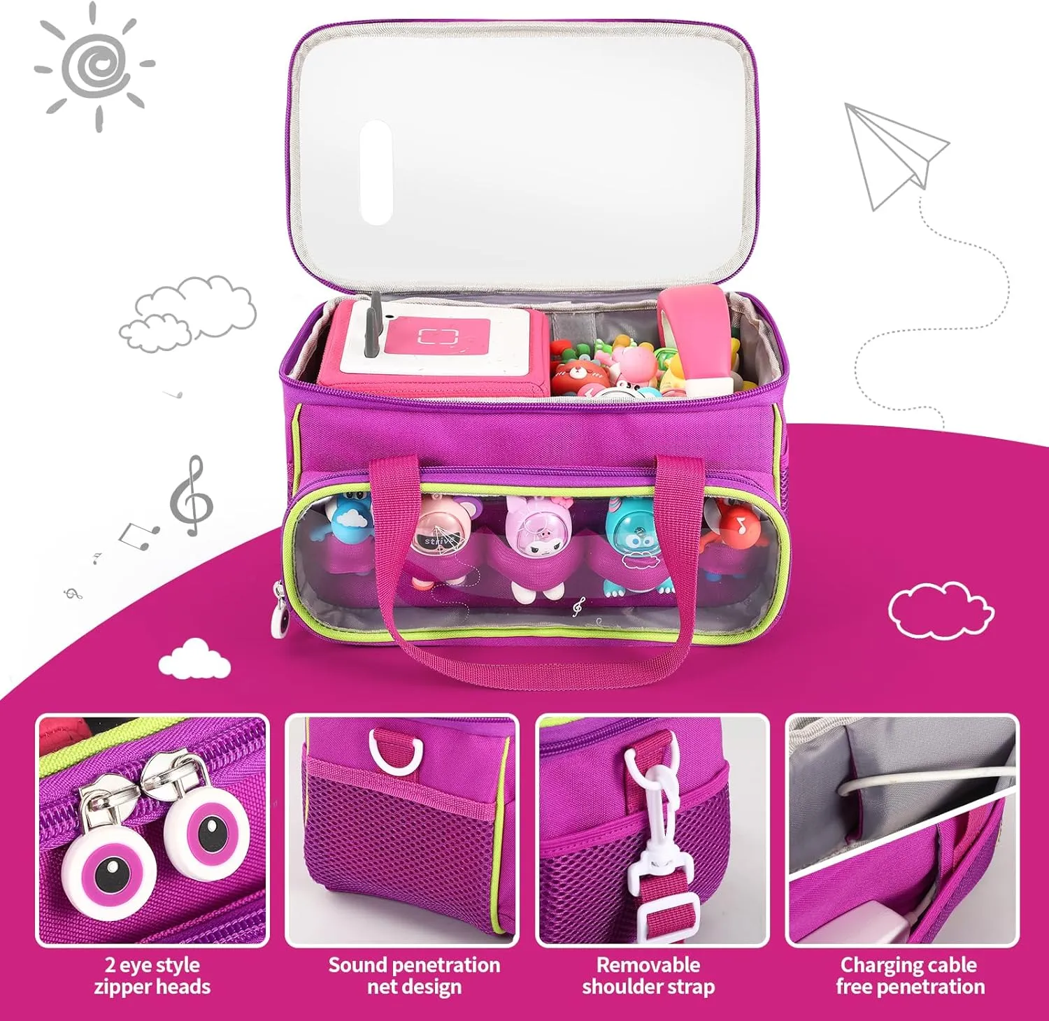 Toniebox Starter Set and Figurines, Storage Carrier Bag for Tonie Characters with Shoulder Strap and Handle, Home Outdoor Hand Bag for Audio Player and Dolls (Purple) Carrying Case practicable tragedy struggler for 
