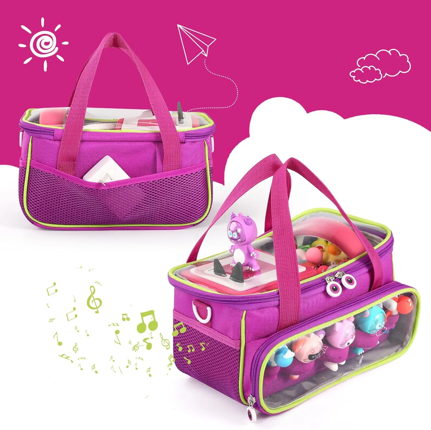 Toniebox Starter Set and Figurines, Storage Carrier Bag for Tonie Characters with Shoulder Strap and Handle, Home Outdoor Hand Bag for Audio Player and Dolls (Purple) Carrying Case practicable tragedy struggler for 