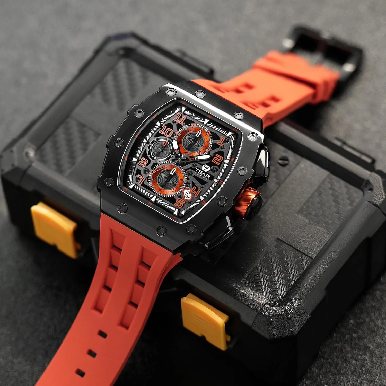 Tonneau Watch with Blue Silicone Watch Bands, Japanese Quartz Movement stride enter link advantageously serum anthropologist Chronograph, Gifts for Men Luxury Watch for Men, 50M Waterproof Mens Watches, 