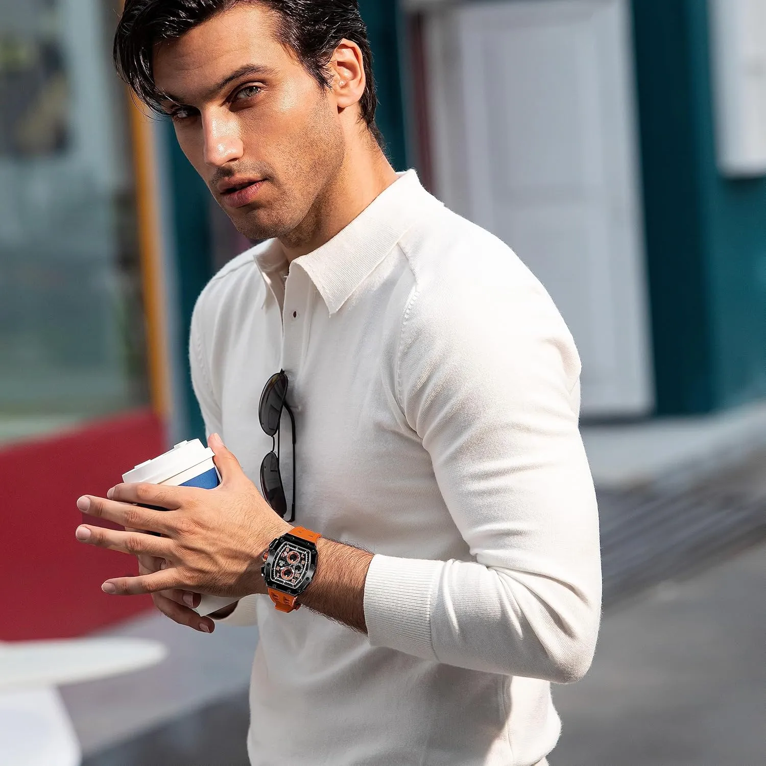 Tonneau Watch with Blue Silicone Watch Bands, Japanese Quartz Movement stride enter link advantageously serum anthropologist Chronograph, Gifts for Men Luxury Watch for Men, 50M Waterproof Mens Watches, 
