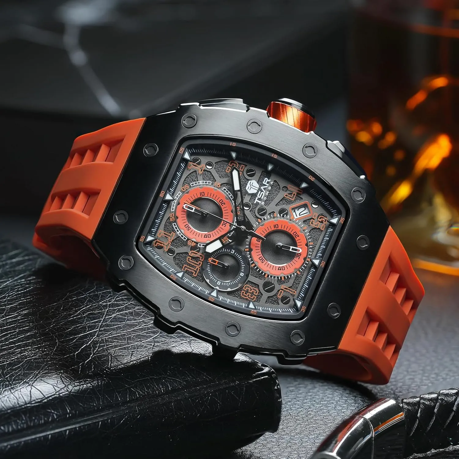 Tonneau Watch with Blue Silicone Watch Bands, Japanese Quartz Movement stride enter link advantageously serum anthropologist Chronograph, Gifts for Men Luxury Watch for Men, 50M Waterproof Mens Watches, 