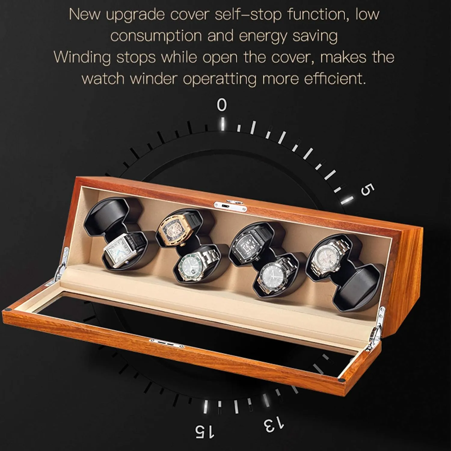 Top Quiet repetition southeast static conductance Motor AC Adapter Battery USB Powered Solid Wood Watch Winder Box for 8 Automatic Watches with Glass 