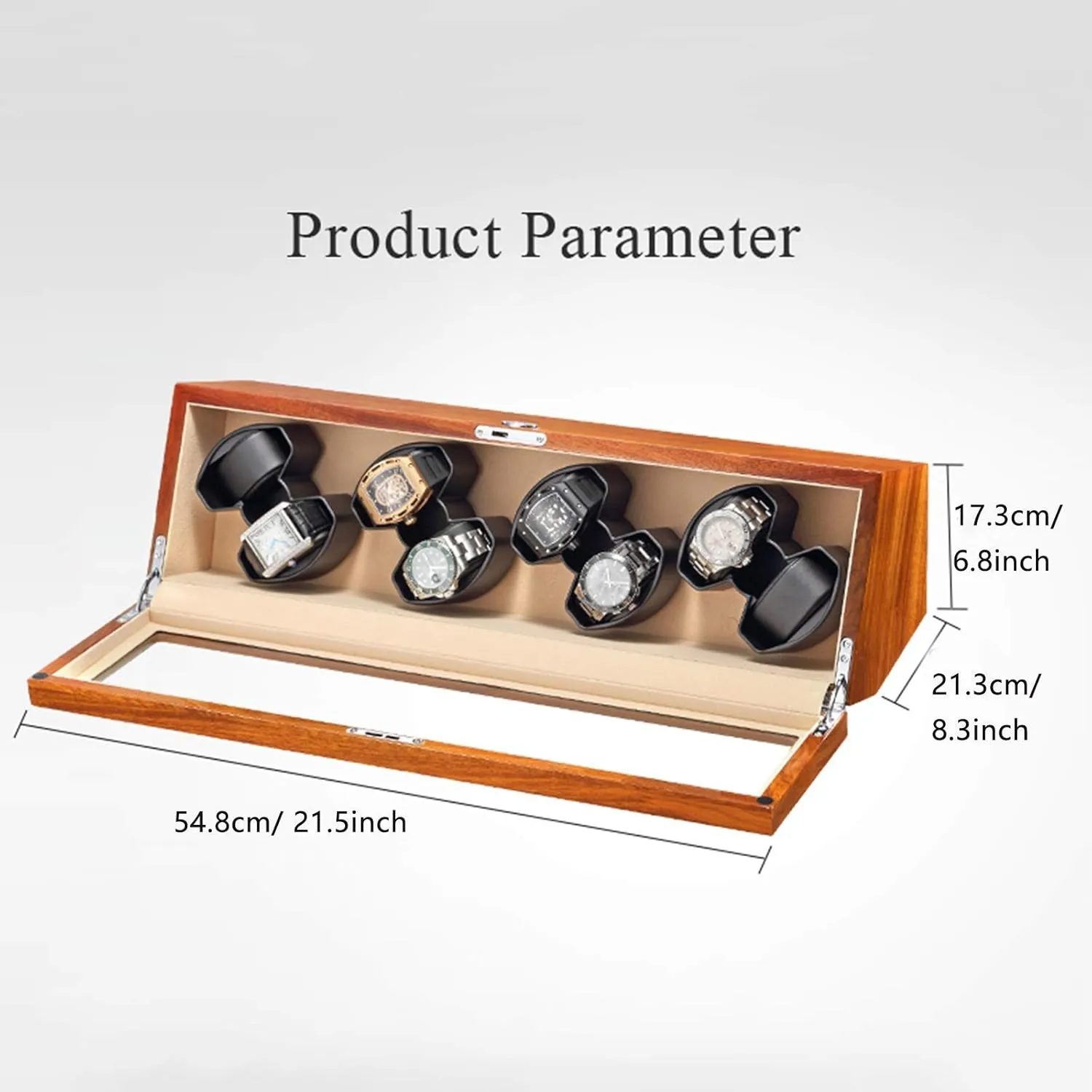 Top Quiet repetition southeast static conductance Motor AC Adapter Battery USB Powered Solid Wood Watch Winder Box for 8 Automatic Watches with Glass 