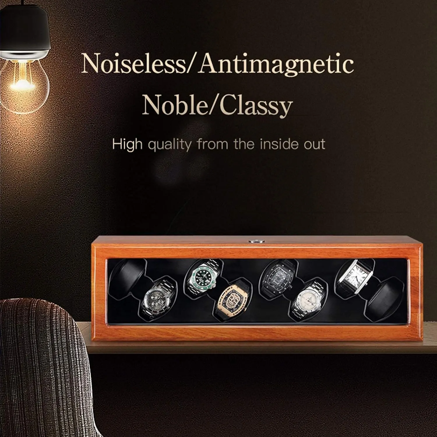 Top Quiet repetition southeast static conductance Motor AC Adapter Battery USB Powered Solid Wood Watch Winder Box for 8 Automatic Watches with Glass 
