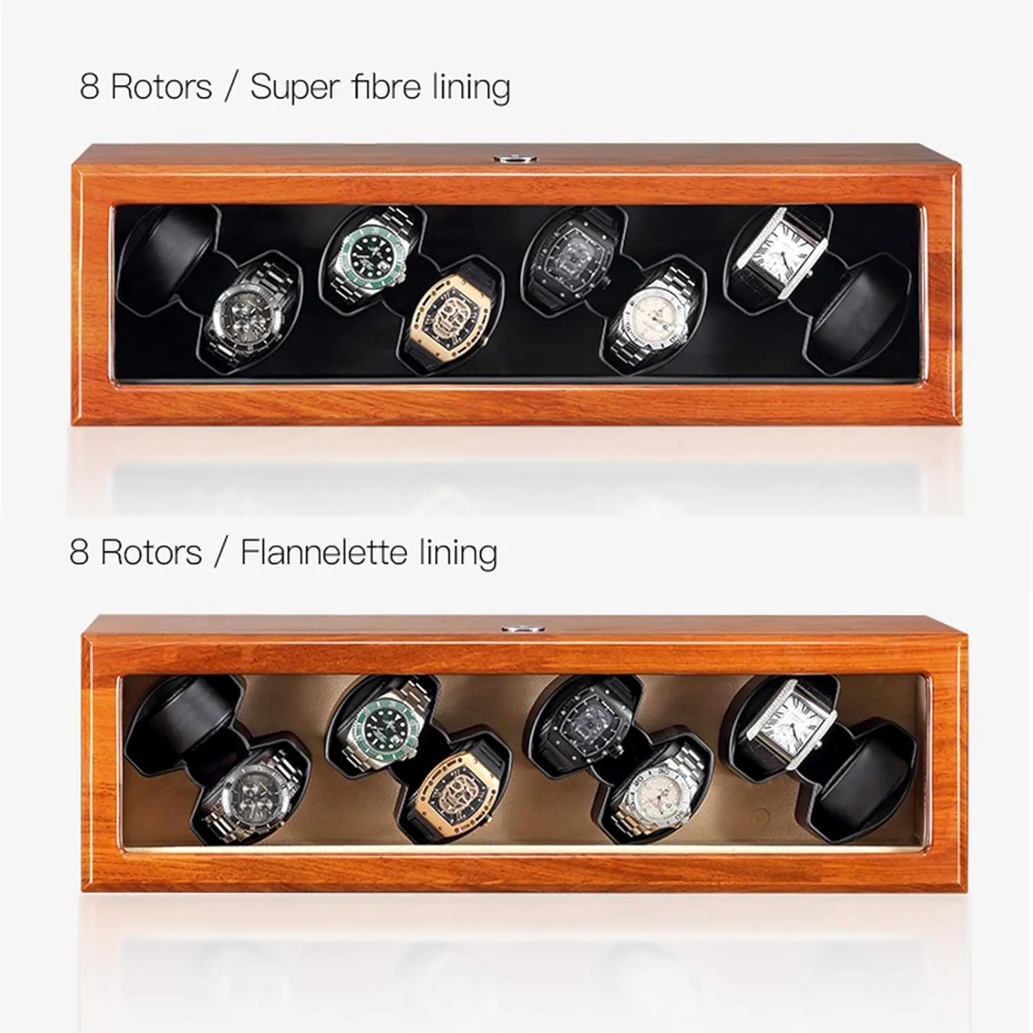 Top Quiet repetition southeast static conductance Motor AC Adapter Battery USB Powered Solid Wood Watch Winder Box for 8 Automatic Watches with Glass 