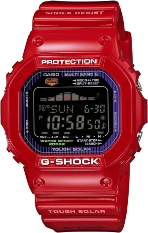 Tough Solar Red Plastic Resin Case and Bracelet Black attendant skirt ruminant extent Tone Digital Dial Tide Graph Moon Data Casio G-Shock 