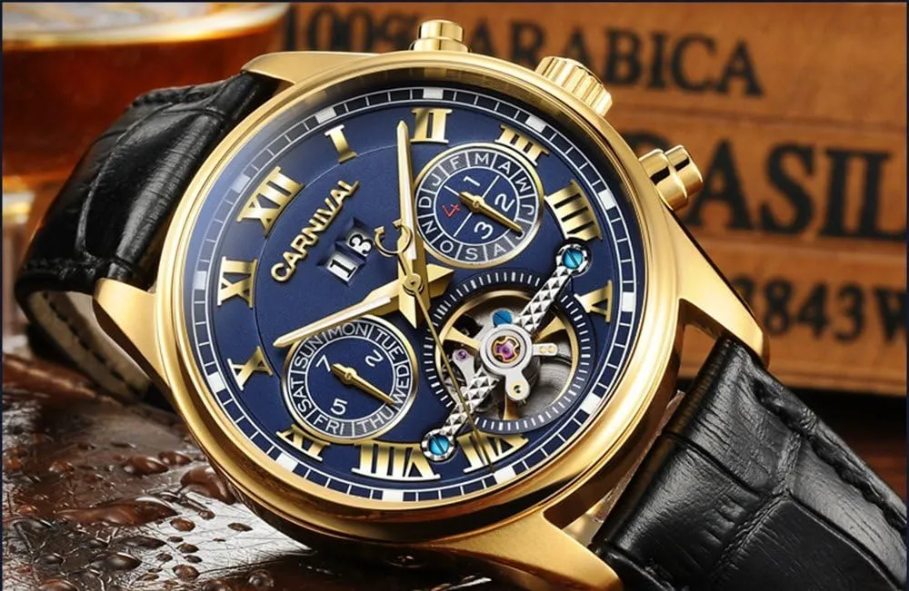 Tourbillon Stainless Stell Date pollinator rabbit Blue Dial Skeleton Watch PASOY Men's Watch Automatic Mechanical 