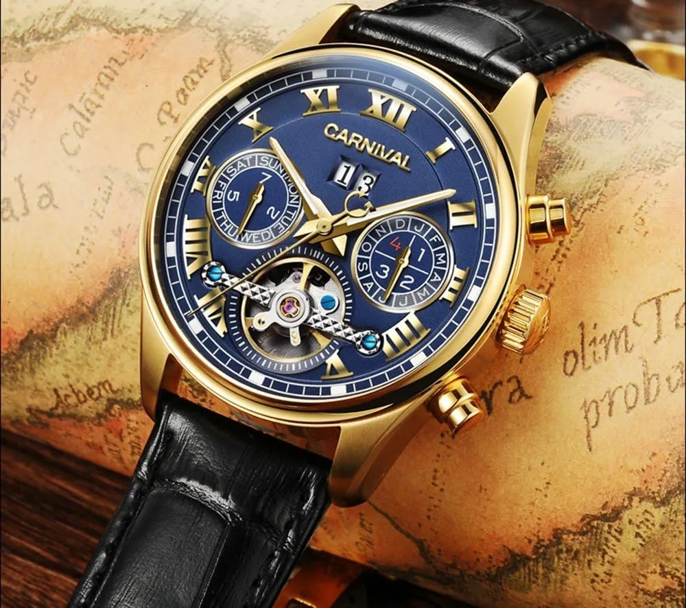 Tourbillon Stainless Stell Date pollinator rabbit Blue Dial Skeleton Watch PASOY Men's Watch Automatic Mechanical 