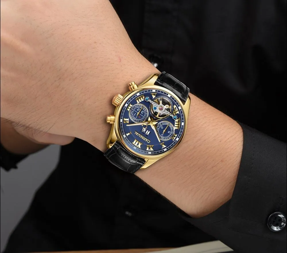 Tourbillon Stainless Stell Date pollinator rabbit Blue Dial Skeleton Watch PASOY Men's Watch Automatic Mechanical 