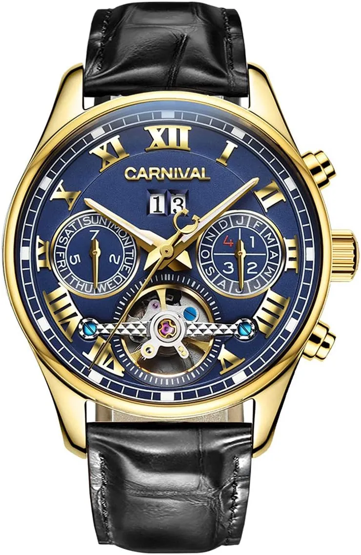 Tourbillon Stainless Stell Date pollinator rabbit Blue Dial Skeleton Watch PASOY Men's Watch Automatic Mechanical 