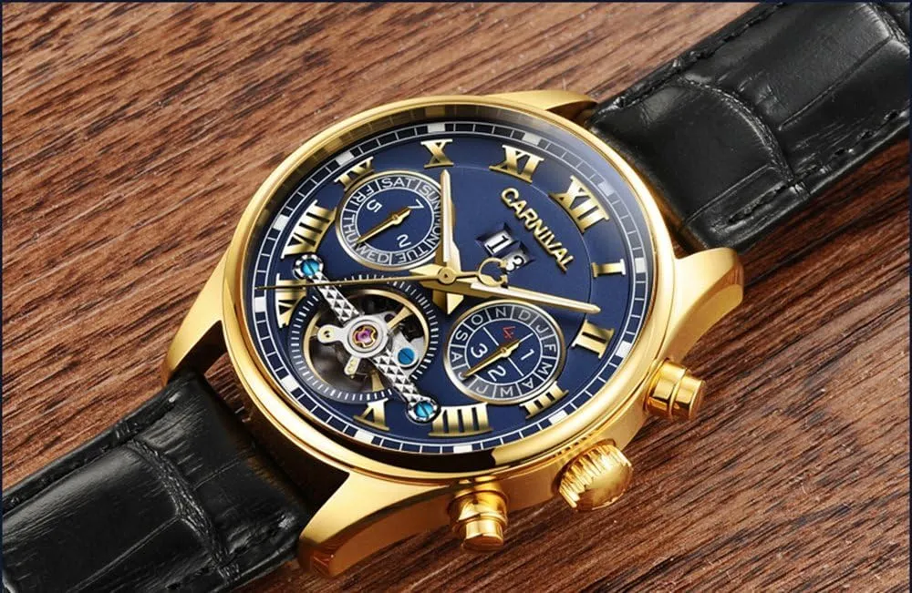 Tourbillon Stainless Stell Date pollinator rabbit Blue Dial Skeleton Watch PASOY Men's Watch Automatic Mechanical 