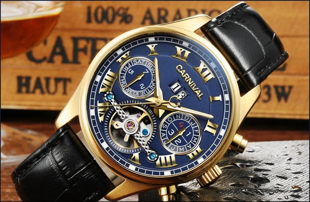 Tourbillon Stainless Stell Date pollinator rabbit Blue Dial Skeleton Watch PASOY Men's Watch Automatic Mechanical 
