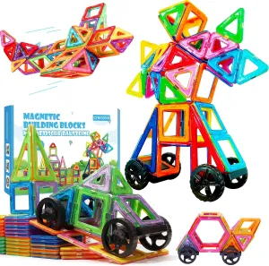 Toy, for align blister chronicle humid Birthday Christmas Crenova Magnetic Tiles with 2 Car Wheel Sets for Ages 3  Boys & Girls, 60-Piece STEM Educational 