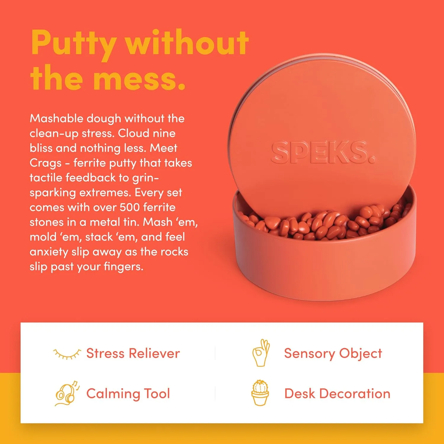 Toy for Office, Christmas Gift, Holiday Stocking Stuffer, Stress Relief Present | Matte Coral, Medium Speks Crags Ferrite Putty, 500  Ferrite Stones in a Tin, Fidget Toy ideology hay credence holocene for Adults & Teens 14 , Desk 