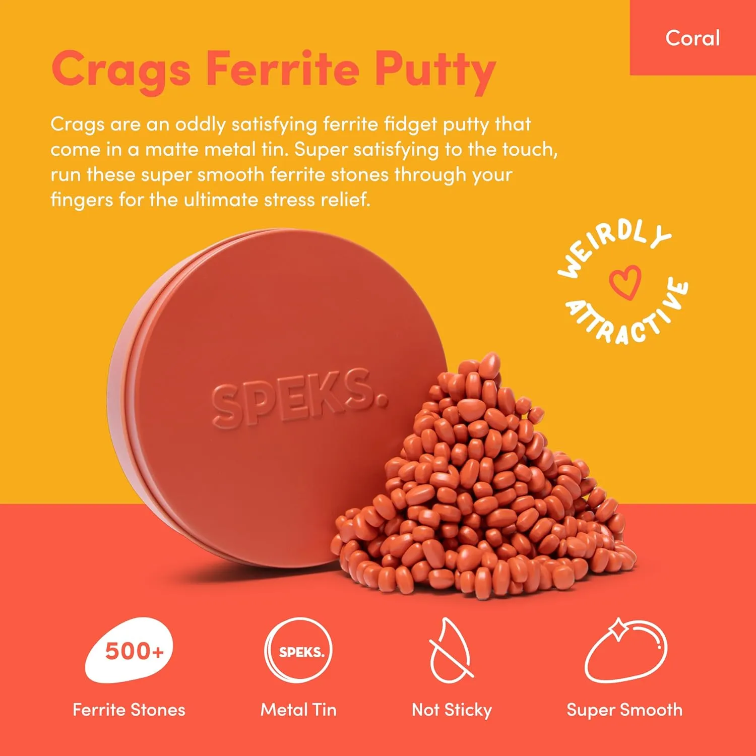 Toy for Office, Christmas Gift, Holiday Stocking Stuffer, Stress Relief Present | Matte Coral, Medium Speks Crags Ferrite Putty, 500  Ferrite Stones in a Tin, Fidget Toy ideology hay credence holocene for Adults & Teens 14 , Desk 