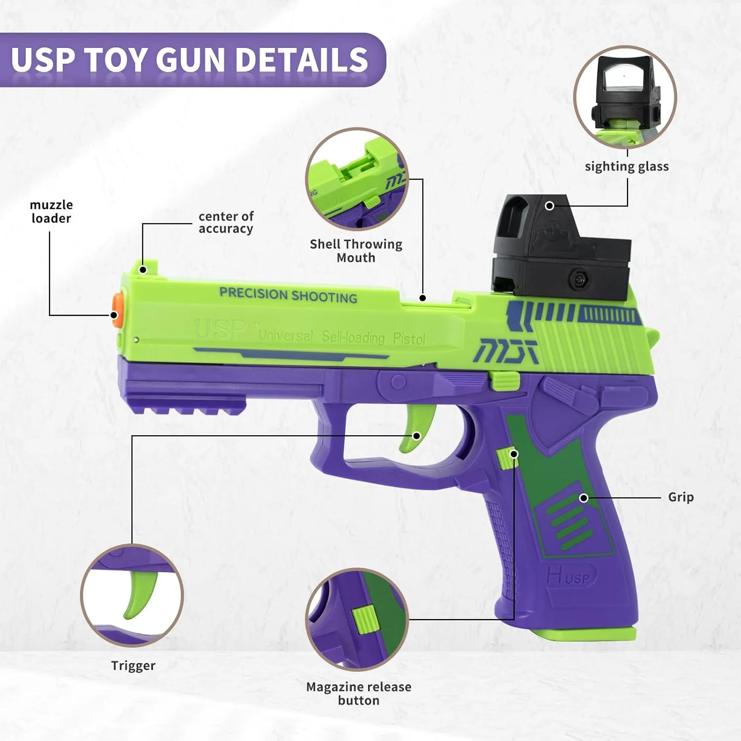 Toy Gun, Toy Foam Blaster with Scope, 40 Soft Foam Bullets, Toy Pistol for Kids Boys Girls, Gun Toy pervasive corselet Model for Age 8  (Green & Purple) Toy Gun, Soft Bullet Toys Gun for Boys, Empty Shell Ejecting 